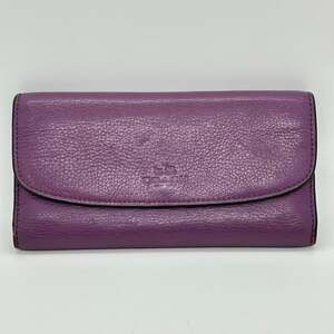 Coach Purple Pebble Leather Long Flap Wallet